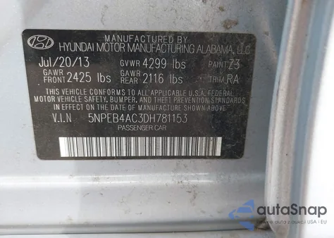 2013 Hyundai Sonata Gls from USA, damaged, VIN 5NPEB4AC3DH781153